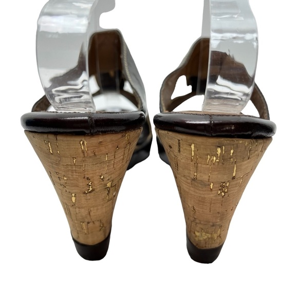SOFFT Genuine Leather Cork Wedge Patent Slides Heels Sandals Open Toe Shoes sz 9 - Picture 6 of 16